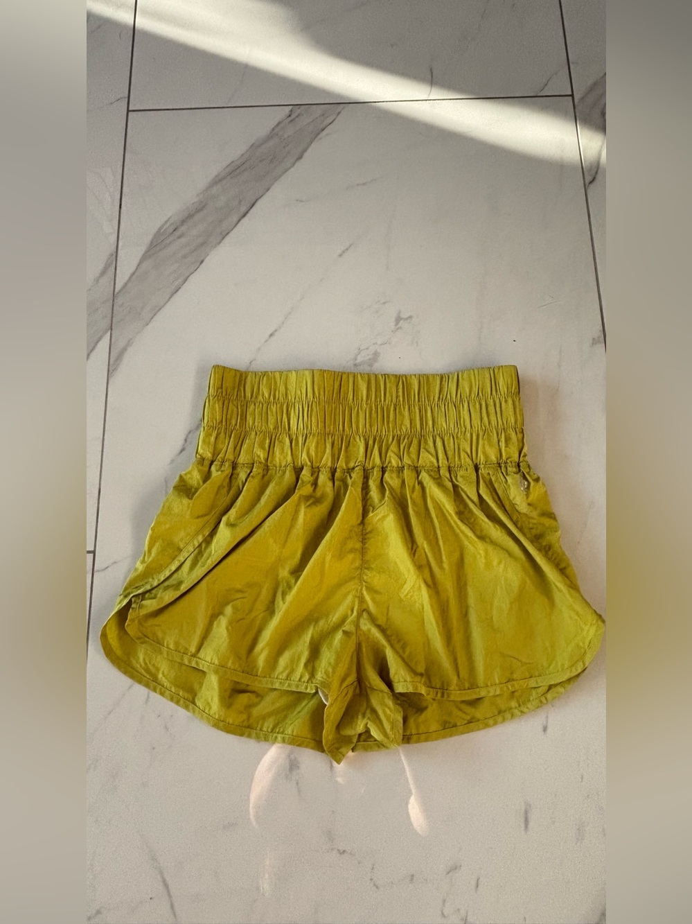 Free People Olive Yellow Athletic Shorts with Smocked Waist